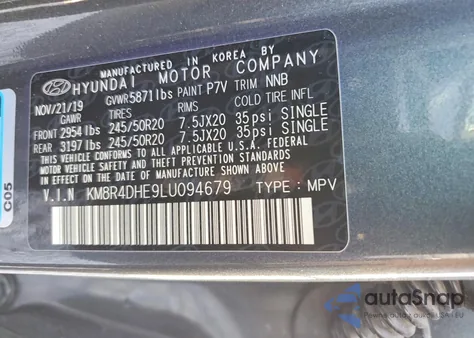 2020 Hyundai Palisade Sel from USA, damaged, VIN KM8R4DHE9LU094679